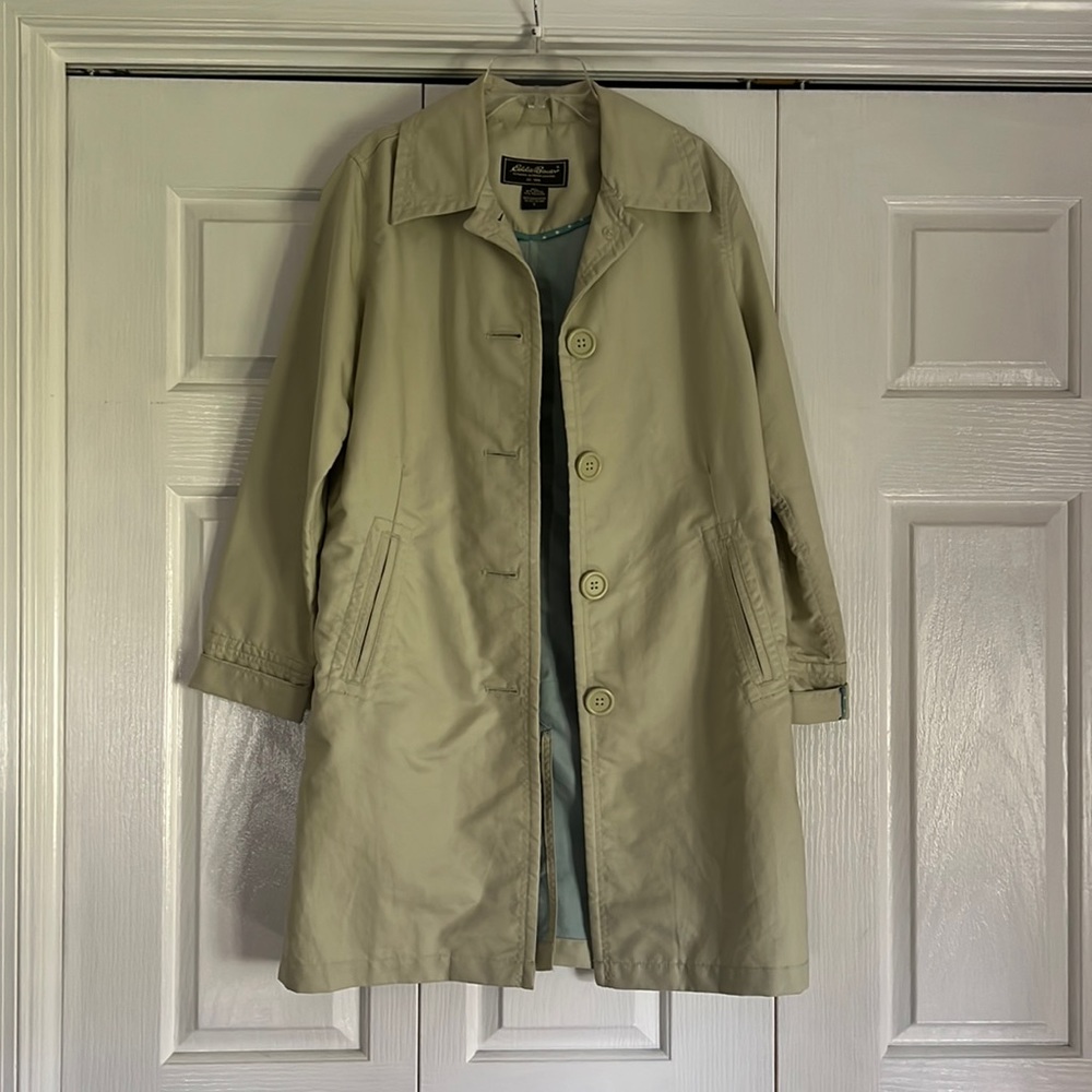 Pale Green Eddie Bauer trench coat